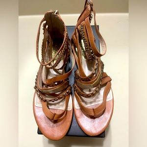 Vince Camuto brown and gold gladiator sandals